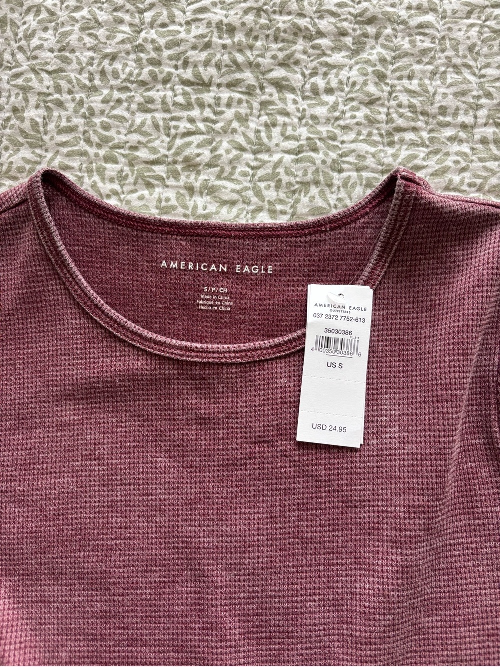 American Eagle Outfitters Dusty Maroon Ribbed Crop Tee - Picture 3 of 3